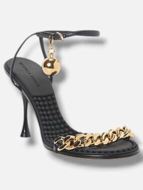 Bottega Veneta Womens Black Almond Toe Chain & Ball High Heel Sandals Size 7.5